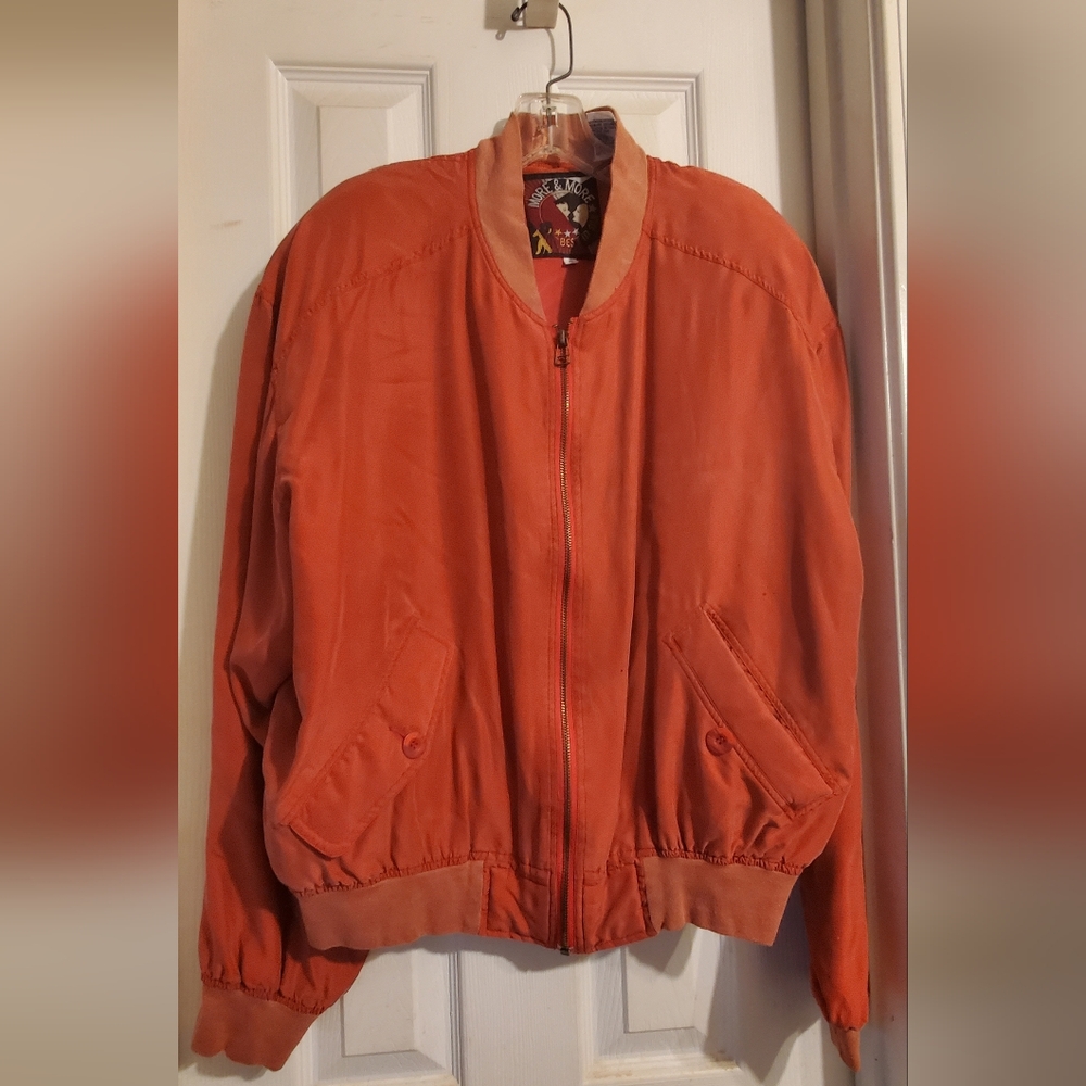 More & More Vintage 80s 100% Silk Bomber Jacket Size XL